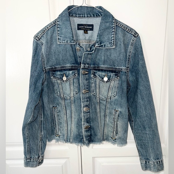 Lucky Brand The Tomboy Trucker Frayed Hem Denim Jacket Medium - Picture 8 of 8